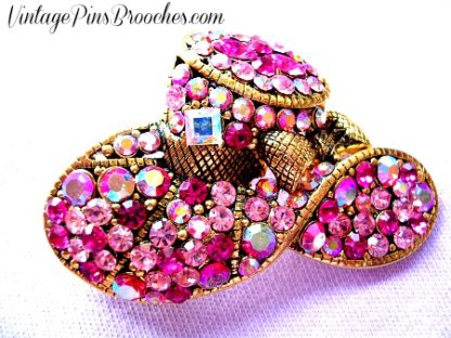 Vintage Pink Sapphire Rhinestone Designer Hat Brooch Pin, Great Gatsby, Pink Hat Society Brooches Pins Designer Fashion Women's Ladies Jewelry Hats