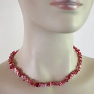 Vintage Pink Rose Strawberry Cherry Quartz Necklace, Rose Quartz Necklaces For Women, Estate Vintage Semi Precious Chip Necklace Necklaces Pink Quartz