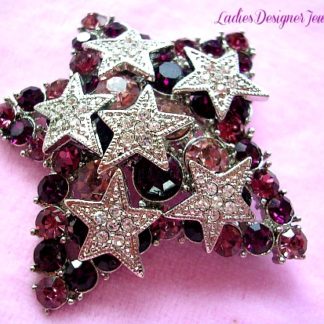 Vintage Purple Lavender Amethyst Rhinestone Shooting Star Brooch Pin, Star Brooches Pins Pave Diamond Rhinestones Vintage Estate, Women's Ladies Designer Fashion Jewelry Stars
