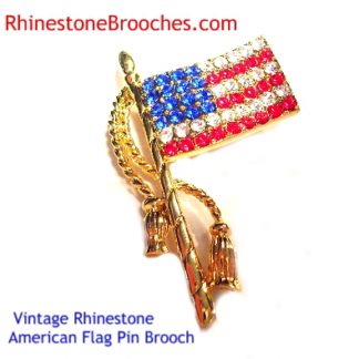 Vintage Rhinestone American Flag Pin Estate Brooch Jewelry