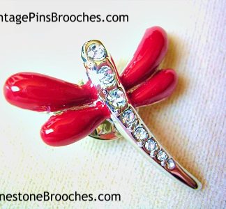 Vintage Rhinestone Red Dragonfly Pin Brooch